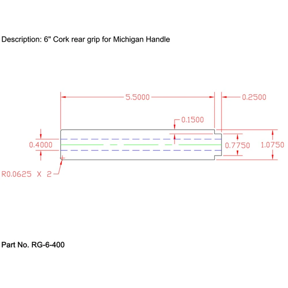 CRB 6" Straight Cork Rear Grip W/ Single Tenon - Super Grade 4 CRB 6" Straight Cork Rear Grip W/ Single Tenon - Super Grade