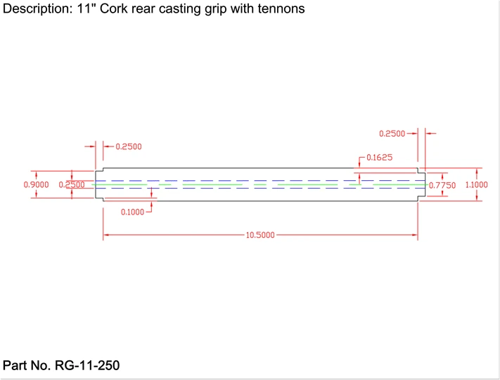 CRB Components Straight Rear Grip With Two Tenons For Casting Rods 6 CRB Components Straight Rear Grip With Two Tenons For Casting Rods