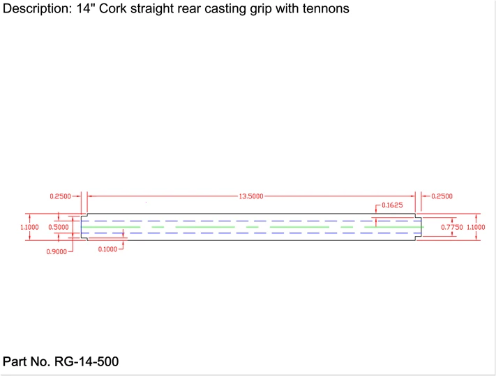 CRB Components Straight Rear Grip With Two Tenons For Casting Rods 8 CRB Components Straight Rear Grip With Two Tenons For Casting Rods