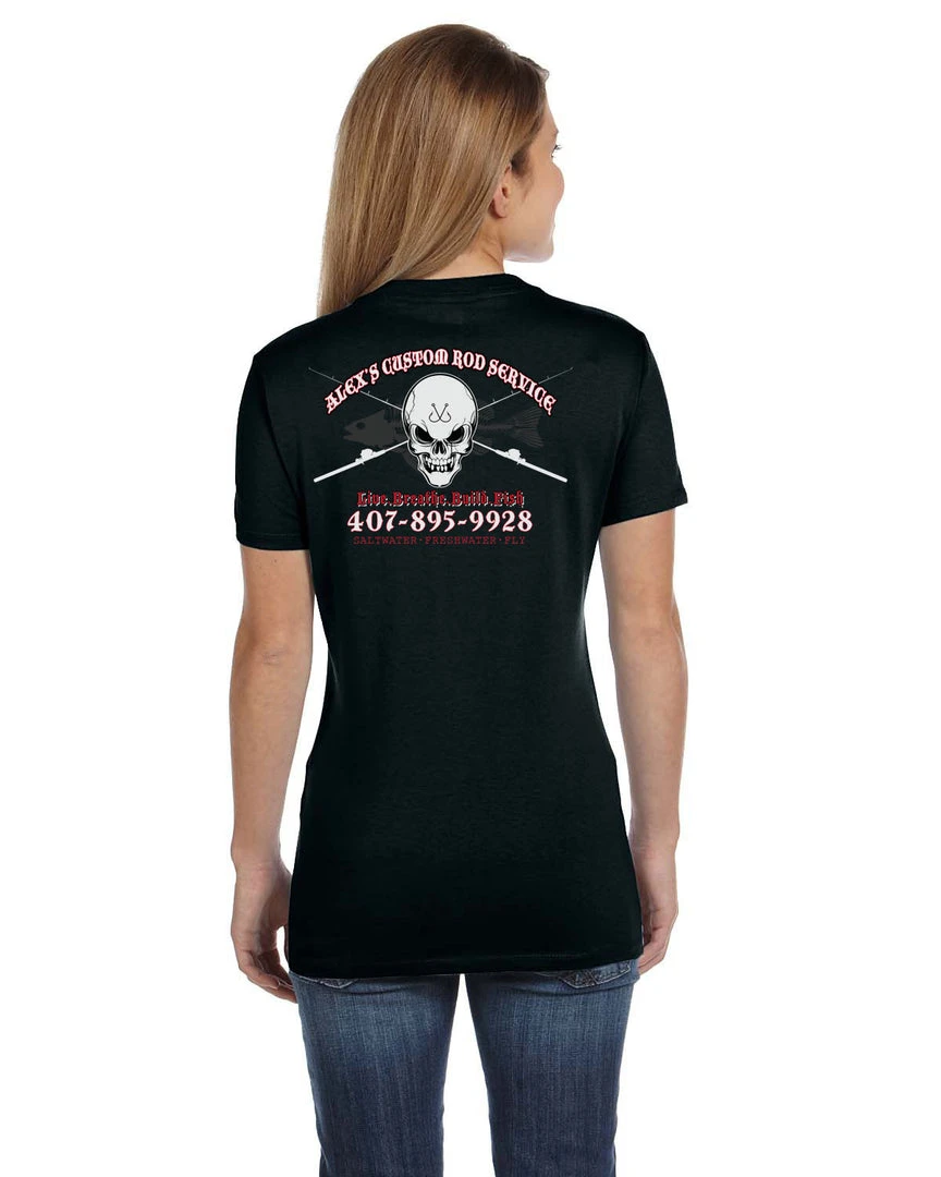 Mud Hole Women's Custom T-Shirt: Skull With Crossing Rods Gear 8 Mud Hole Women's Custom T-Shirt: Skull With Crossing Rods Gear